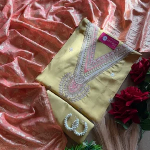 Mul Chanderi white thread work suit set