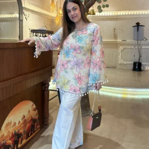 Jute Linen pastel digital print Coord Set